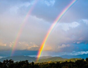 Double rainbow over mountains