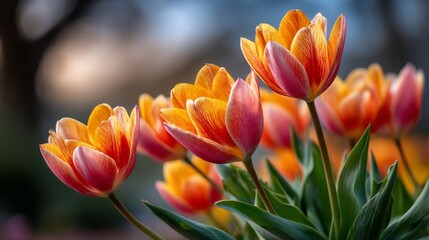 Vibrant Orange and Pink Tulips in Soft Focus.