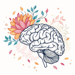 Dynamic Create Bold Stroke Brain With Flower Petals Bloomi Professional Photo