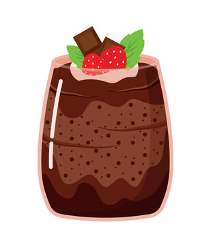 Chocolate layered pudding in jar for sweet dessert food vector illustration