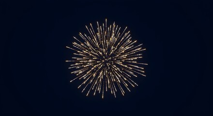 Golden Firework Burst, A spectacular firework explodes in a golden burst against a dark blue night sky, Celestial Celebration: A Golden Moment of Joy