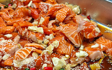 Pickled salmon in a plate