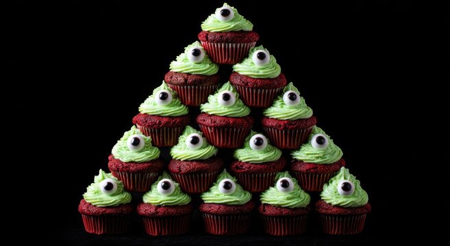 Halloween cupcakes arranged in a triangle - Powered by Adobe