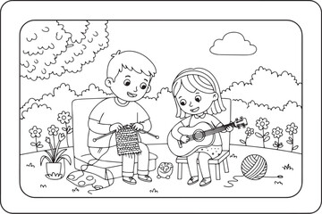 Obraz premium Delightful cartoon scene of a couple enjoying creative hobbies i