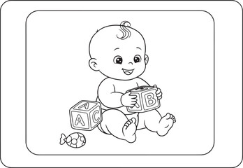 Adorable baby joyfully playing with alphabet blocks, a charming