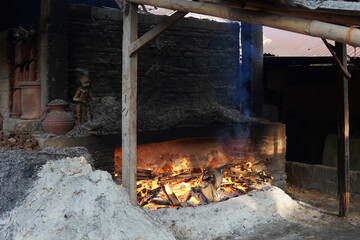 traditional oven used to heat pottery. A traditional wood-fired kiln used for crafting pottery
