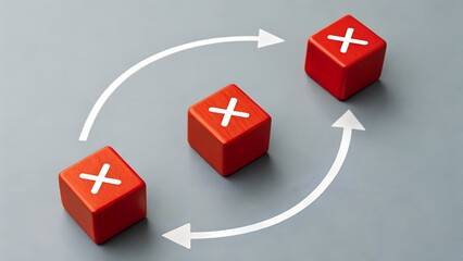 Cycle Disruption – Process Flow and Permutation Symbolism, Strategy, Conceptual, Emotion, Abstract, Red Cube Rotation and White Arrow Scene