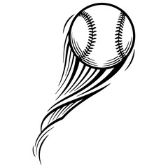 A comprehensive collection of black and white vector illustrations showcasing a baseball in high-speed motion.

