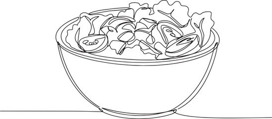 Minimalist salad bowl illustration with single continuous line d