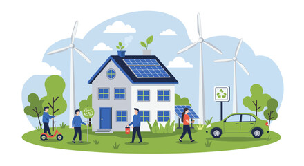 Sustainable Living and Renewable Energy Illustration Promoting Eco-Friendly Practices