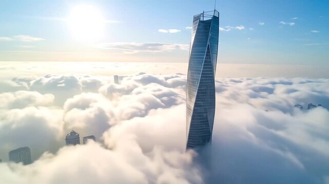 Skyscraper Above Clouds: Modern Architecture and Urban Landscape