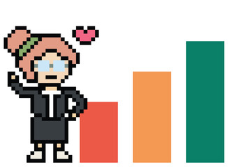 Fototapeta premium Cartoon cute pixel art cartoon 8bit character business woman businesswoman smart work graph decoration business 8 bit female success character office work game png vector.