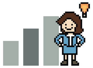 Cartoon cute pixel art cartoon 8bit character business woman businesswoman smart work graph decoration business 8 bit female success character office work game png vector.