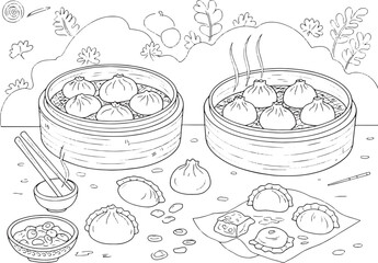 Delicious Steamed Chicken Dumplings in Bamboo Baskets: Exquisite
