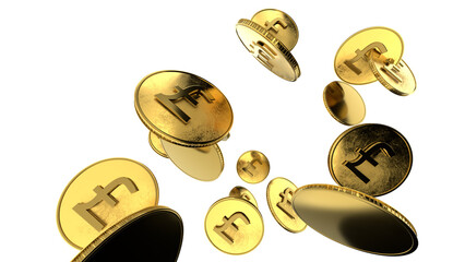 Great britain pound gold coin with GBP currency sign in isometric top view isolated on white background. 