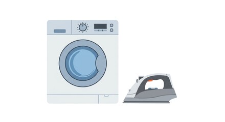 Illustration of a washing machine and an iron, both household appliances, against a plain white background.