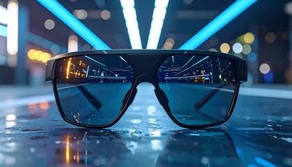 Augmented Reality Glasses Reflecting Futuristic Cityscape A Glimpse into Advanced Technology