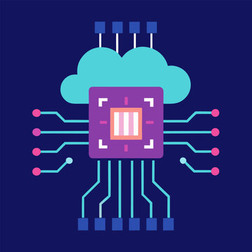 Futuristic ai chip with streaming binary data waves
