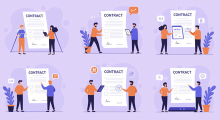 Contract Negotiation Scenarios: A Set of Flat Vector Illustrations Depicting Agreements