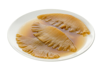 Close-up of Braised Sea Cucumber Dish on White Plate