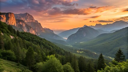beautiful sunset over mountain landscape warm