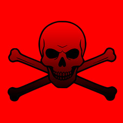 Gradient Black and Red Skull and Bones Crossbones Poison Icon
