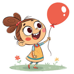 Showcasing Create Bold Stroke Cartoon Cheerful Girl Holding Stunning High-Quality Stock Image