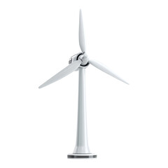 Tall wind turbine with three aerodynamic blades on cylindrical tower, isolated on white background for clean energy generation and sustainable eco-friendly power