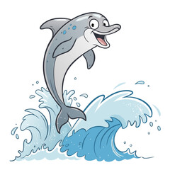 Stunning Create Bold Stroke Cartoon Dolphin Jumping Wave Professional Photo