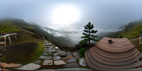 Misty Japandi Mountain Panorama