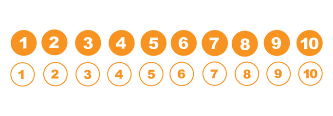 Bullet Points icon set in line style, Simple round numbers in flat style, Set of 1-10 numbers simple black symbol sign for apps, UI, and website, vector illustration.
