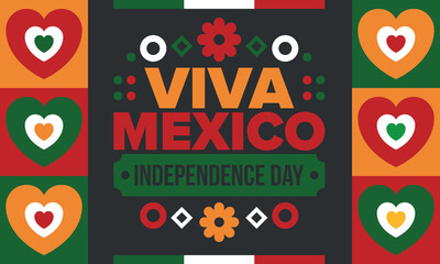 Naklejka premium Viva Mexico. Mexican Independence Day. Happy holiday. Celebrate annual in September 16. Freedom day. Patriotic mexican design. Poster, card, banner, template, background. Vector illustration