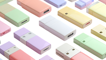Many small, rectangular devices in pastel colors