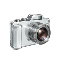 Silver digital camera with lens isolated PNG with Transparent Background