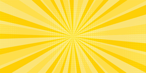 Yellow abstract background with light of sunburst. yellow starburst with halftone. sun ray retro background with flash