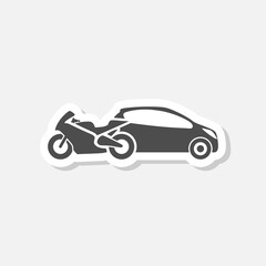 Car and motorcycle icon sticker isolated on gray background