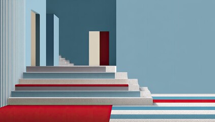 Abstract interior design featuring a stairway