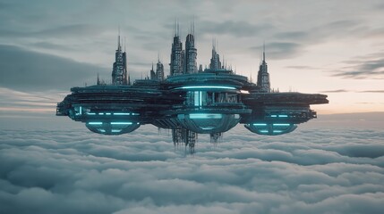 Futuristic Floating City Above the Clouds