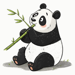 Elegant Create Bold Stroke Cartoon Panda Eating Bamboo Premium Digital Asset