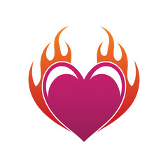 Magenta Heart Surrounded by Orange and Red Flames love fire