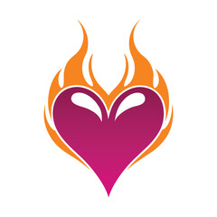 Magenta heart with orange flames abstract graphic design love fire