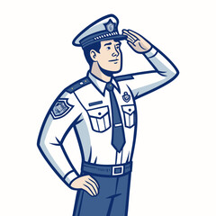 Vibrant Create Bold Stroke Cartoon Police Officer Saluting High-Quality Stock Image