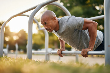 young man doing push up outdoor