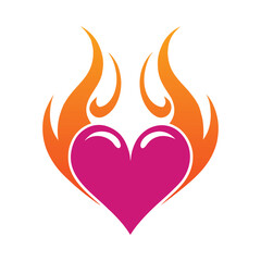Pink heart with orange flames graphic design love fire