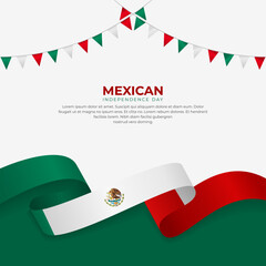 Mexico Independence Day banner. 16 September. Patriotic design concept. Green, white, and red Mexican flags