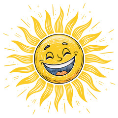Create Bold Stroke Cartoon Smiling Sun With Rays High-Quality Stock Image Perfect for Editorial Cont