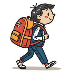 Create Bold Stroke Cartoon Student With Backpack Professional Photo Perfect for Editorial Content