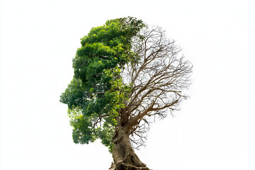 A unique artistic representation blending nature and humanity, showcasing a tree sculpted to resemble a human face, symbolizing growth and transformation.
