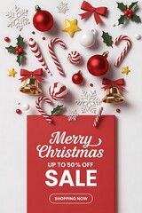 Merry christmas sale up to 50 off with festive ornaments and candy canes
