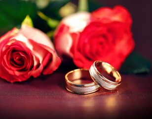 wedding rings and roses